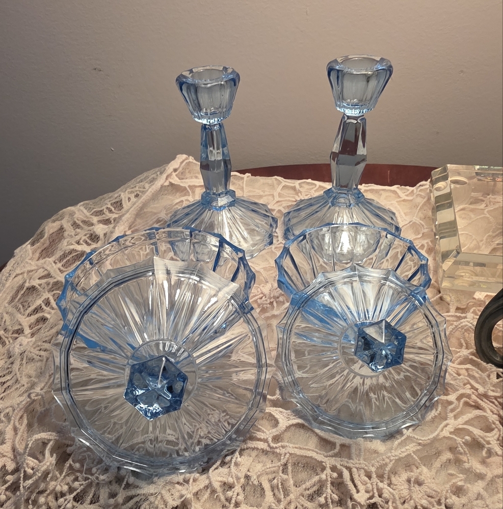 Vintage Ice Blue Art Deco Set